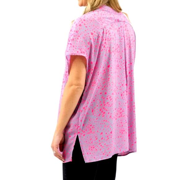 Adrienne Women's Small Purple and Pink Cheetah V-Neck Short Sleeve Blouse - Picture 2 of 13